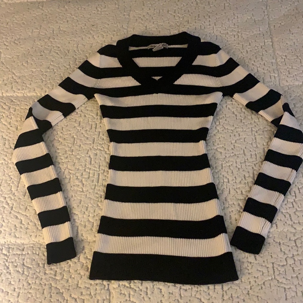 Free world black and white striped sweater